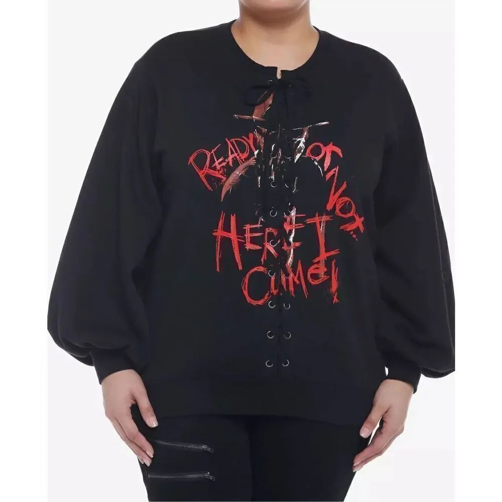 Hot Topic A Nightmare On Elm Street Lace-Up Sweatshirt Plus Size 3 Nwt